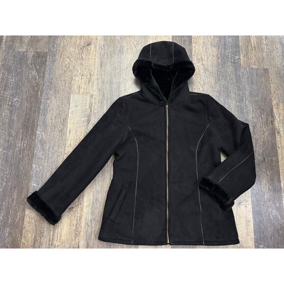 Marvin Richards Black Faux Fur Lined Hooded Jacket Medium - Picture 1 of 5